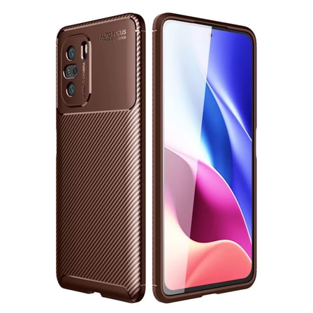 Xiaomi Uyumlu Poco F3 Kılıf Auto Focus Karbon Kapak - Kahverengi