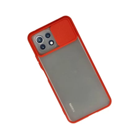 Xiaomi Uyumlu Mi 11 Lite Kılıf Palm Buzlu Kamera Sürgülü Silikon - Kırmızı
