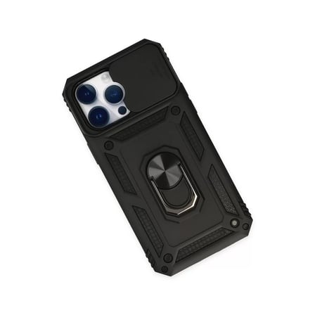İphone 14 Pro Max Kılıf Pars Lens Yüzüklü Silikon - Siyah