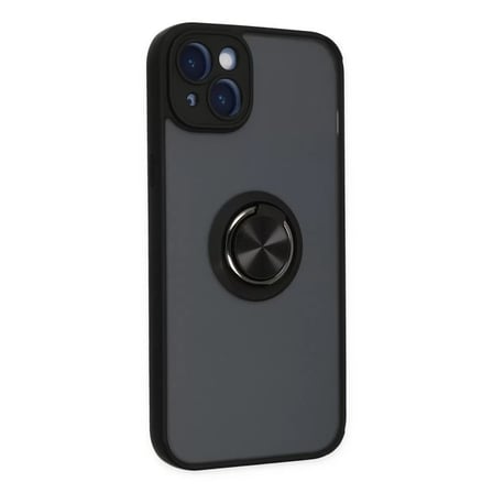 İphone 14 Kılıf Montreal Yüzüklü Silikon Kapak - Siyah