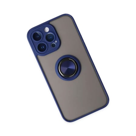İphone 14 Pro Max Kılıf Montreal Yüzüklü Silikon Kapak - Lacivert
