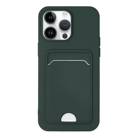 İphone 14 Pro Kılıf Kelvin Kartvizitli Silikon - Koyu Yeşil