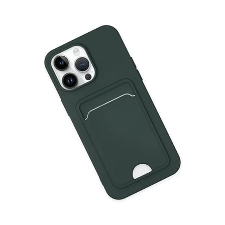 İphone 14 Pro Kılıf Kelvin Kartvizitli Silikon - Koyu Yeşil