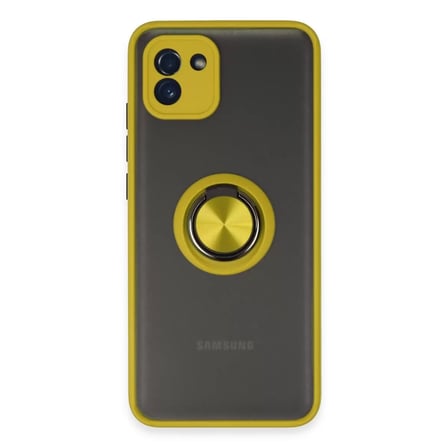 Samsung Galaxy A03 Kılıf Montreal Yüzüklü Silikon Kapak - Sarı