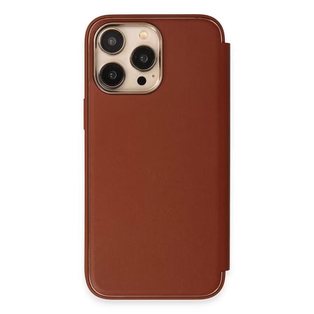 İphone 14 Pro Max Kılıf Dolpin Kapaklı - Kahverengi