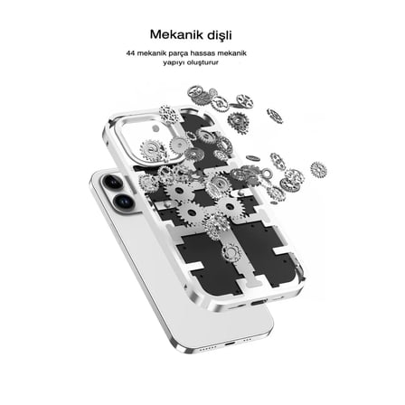 İphone 13 Pro Kılıf Mekanik Bumper Kapak - Gümüş