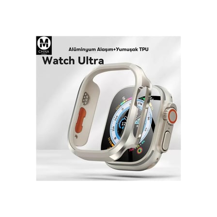 Watch Ultra 49mm Mo-wt3 Alüminyum Camlı Kasa Ekran Koruyucu - Gold