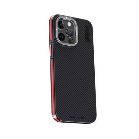 Joko  İphone 15 Pro Kılıf Aramid 600d Kevlar Karbon Fiber Magsafe Kapak - Kırmızı