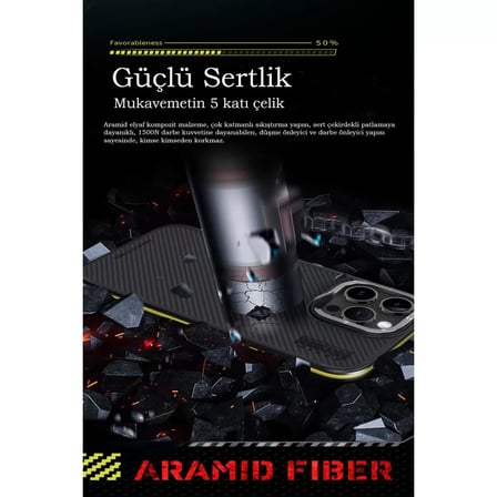 Joko  İphone 15 Pro Kılıf Aramid 600d Kevlar Karbon Fiber Magsafe Kapak - Kırmızı