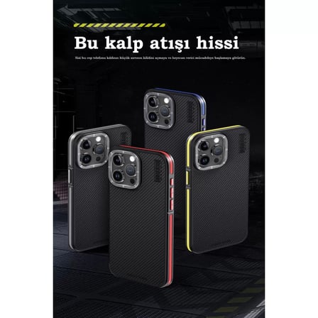 Joko  İphone 15 Pro Max Kılıf Aramid 600d Kevlar Karbon Fiber Magsafe Kapak - Kırmızı