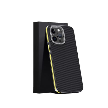 Joko  İphone 15 Pro Max Kılıf Aramid 600d Kevlar Karbon Fiber Magsafe Kapak - Sarı