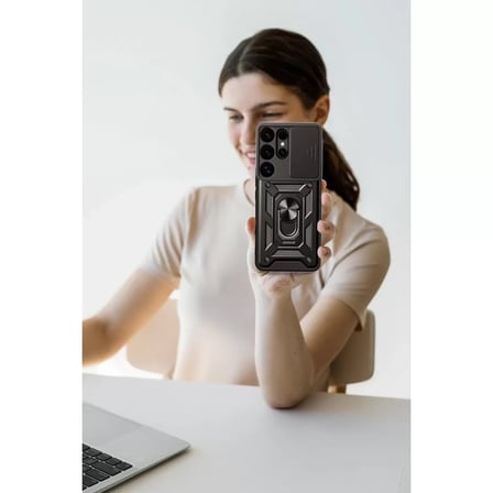 Samsung Uyumlu Galaxy S25 Ultra Kılıf Pars Lens Yüzüklü Silikon - Kırmızı