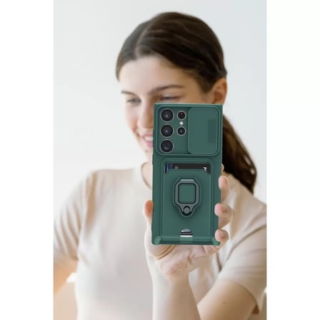 Samsung Uyumlu Galaxy S25 Ultra Kılıf Zuma Kartvizitli Yüzüklü Silikon - Kırmızı
