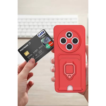 Xiaomi Redmi 14c Kılıf Zuma Kartvizitli Yüzüklü Silikon - Kırmızı