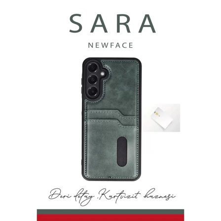 Samsung Uyumlu Galaxy A56 Kılıf Sara Kartvizitli Deri Kılıf - Taba