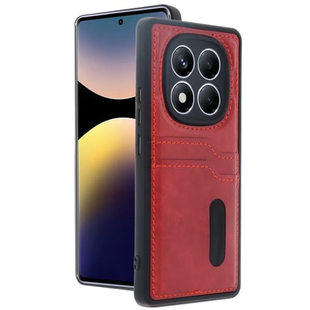 Xiaomi Uyumlu Redmi Note 14 Pro 5g Kılıf Sara Kartvizitli Deri Kılıf - Kırmızı