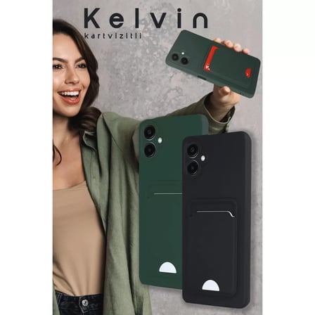 Samsung Galaxy A16 5g Kılıf Kelvin Kartvizitli Silikon - Açık Yeşili