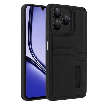 Realme Note 50 4g Kılıf Sara Kartvizitli Deri Kılıf - Siyah
