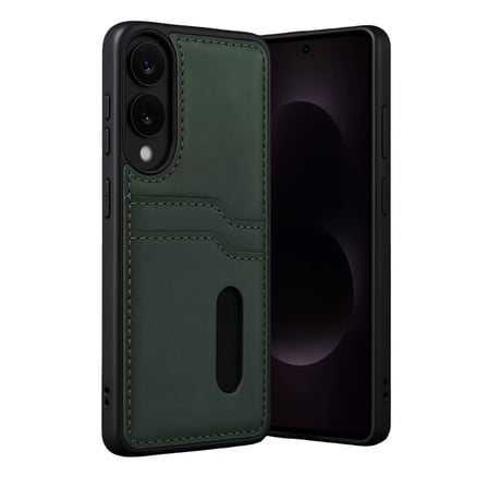 Samsung Galaxy S25 Edge Sara Kartvizitli Deri Kılıf - Koyu Yeşil