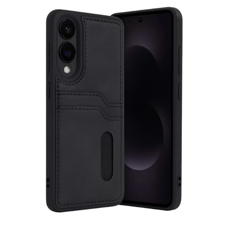Samsung Galaxy S25 Edge Sara Kartvizitli Deri Kılıf - Siyah