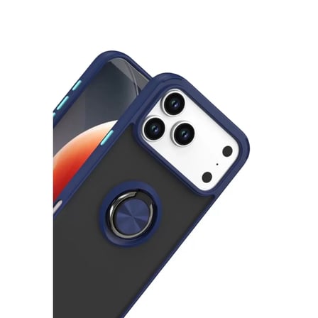 İphone 17 Pro Max Montreal Yüzüklü Silikon Kapak - Lacivert