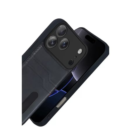 İphone 17 Pro Max Sara Kartvizitli Deri Kılıf - Siyah