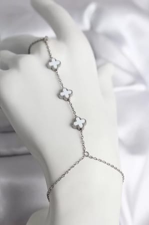 316L Çelik Gümüş Renk Beyaz Yonca Model Kadın Şahmeran - TJ-SN735