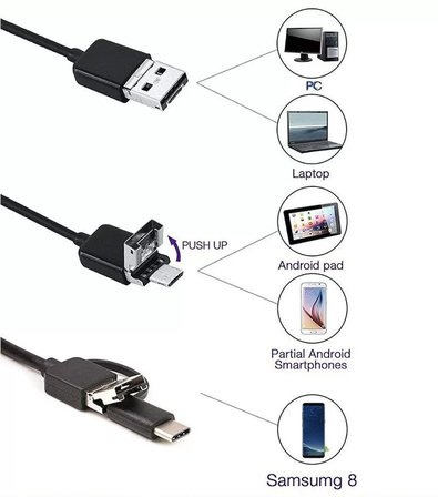 Endoskop 3 In 1 Yılan Kamera Usb Micro Usb Type-c 10m Sert Kablo