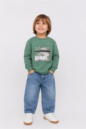 Erkek Çocuk Kamuflaj Desenli Uzun Kol Sweatshirt
