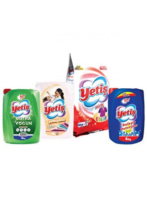 Yetiş Çamaşır Deterjanı 6 kg + Yumuşatıcı Sensitive 4 lt + Bulaşık Deterjanı 4 kg + Ultra Çamaşır Suyu 4 kg