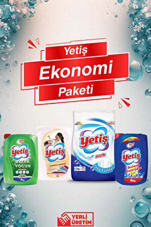 Yetiş Çamaşır Deterjanı Dağ Esintisi 4,5 kg + Yumuşatıcı Sensitive 4 lt + Bulaşık Deterjanı 4 kg + Ultra Çamaşır Suyu 4 kg