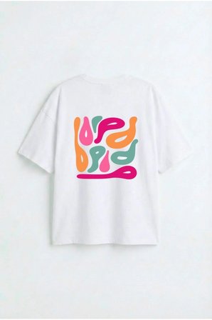 Kadın Oversize Düz Renk Dijital Baskılı Bisiklet Yaka Basic Tişört Beyaz / XS