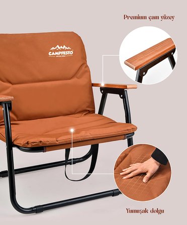 CAMPFESTO Voyager Katlanabilir Outdoor Sandalye Ahşap Kollu Kamp & Piknik Sandalyesi