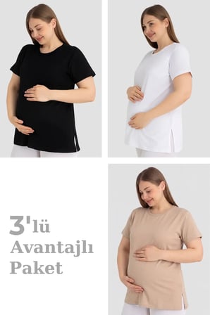 Özel Üretim Set Hediyelik Pratik Pamuklu Kısa Kollu Hamile Tişört 3'lü Paket