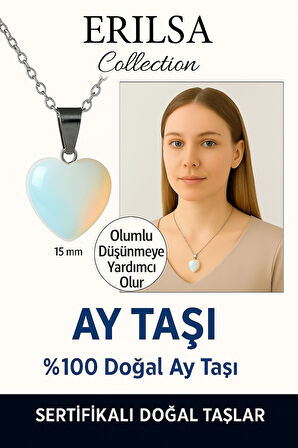 Sertifikalı Kalp Model Mini Ay Taşı Kolye – Duygusal Denge ve Dişil Enerji Taşı