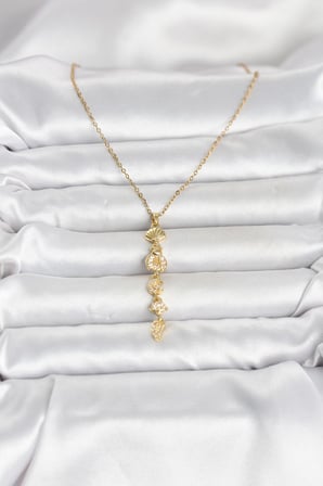 316L Çelik Gold Renk Deniz Temalı Y Model Zirkon Taşlı Kadın Kolye 5886