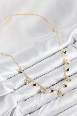 Pirinç Zirkon Taşlı Sallantılı Damla Model Gold Renk Kadın Kolye 5886