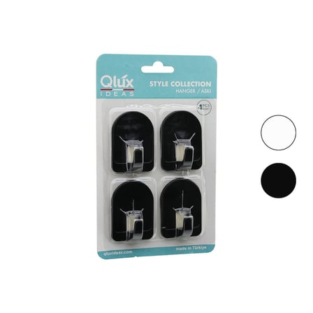 Qlux L-00950 4PCS Dome Askı NO-2 Kubbeli - Siyah - Beyaz - Plastik Askı Yapışkanlı Montaj