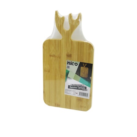 DİKDÖRTGEN=22X38CM Ahşap Bambu Kesim Panosu - Kesme Tahtası Geyik Boynuz Figür Saplı