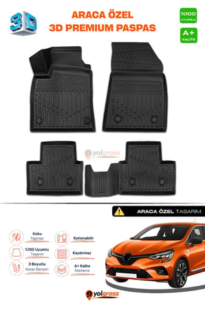 Renault Clio 5 3D Pro Havuzlu Paspas 2019-2025 A+ Kalite