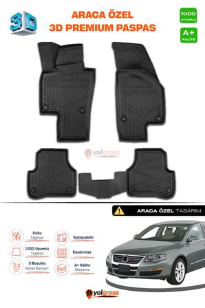 VW Passat B6 3D Pro Havuzlu Paspas 2005-2010 A+ Kalite