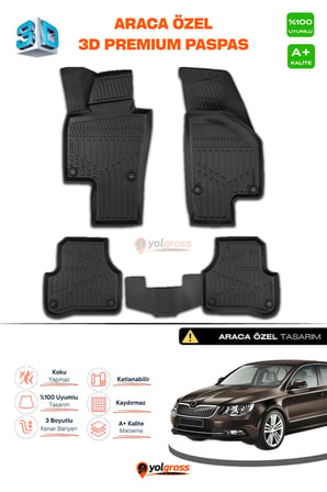 Skoda SuperB 2 3D Pro Havuzlu Paspas 2008-2014 A+ Kalite
