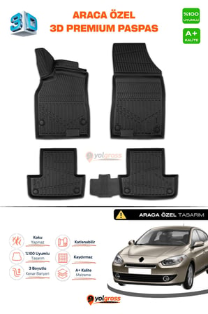 Renault Fluence 3D Pro Havuzlu Paspas 2010-2016 A+ Kalite