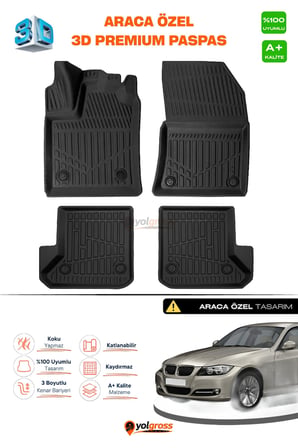 Bmw 3 Serisi E90 3D Pro Havuzlu Paspas 2004-2013 A+ Kalite