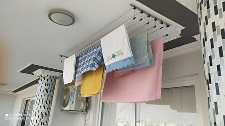 Yıldız Asansörlü çamaşır kurutma askısı Gümüş renk 3 sıra 160 cm boyunda