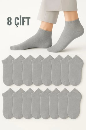 Premium Set Tekstil Kombin Erkek Pamuklu Extra Konforlu ve Yumuşak Patik Çorap Seti Gri 8 Çift