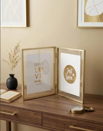 İKİLİ GOLD KENARLI METAL ÇERÇEVE ÖNÜ CAMLI 22*18 CM