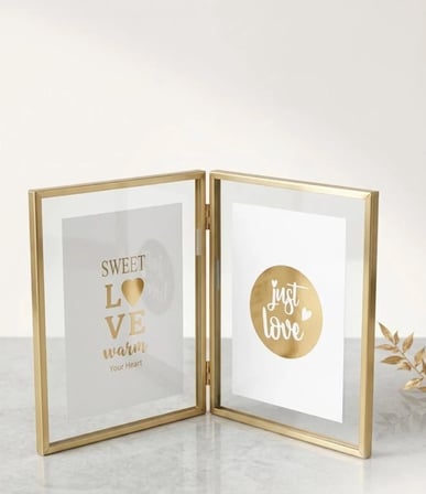 İKİLİ GOLD KENARLI METAL ÇERÇEVE ÖNÜ CAMLI 22*18 CM