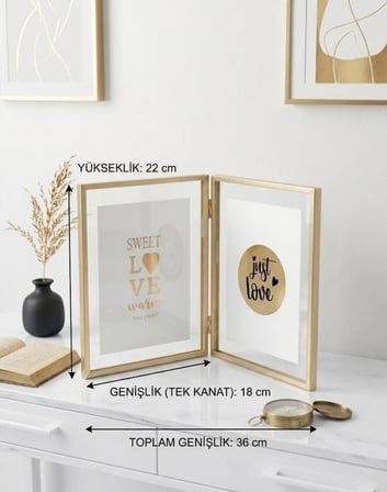 İKİLİ GOLD KENARLI METAL ÇERÇEVE ÖNÜ CAMLI 22*18 CM