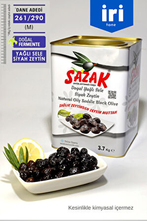 Siyah Zeytin Yağlı Sele Zeytin Iri Kalibre 3.7 Kg Net (261-290 M) Doğal Fermente Doğal Zeytin